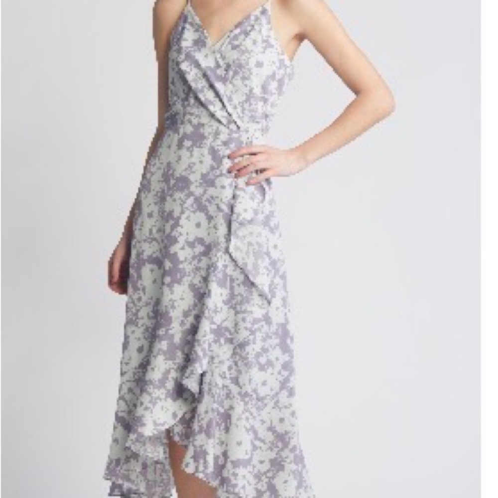 Chelsea28 Asymmetrical Floral Dress in Purple and White